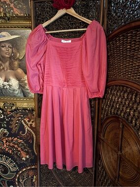 Ivy City Co Pink Puff Sleeve Pintuck Midi Dress XS NWT Cottagecore